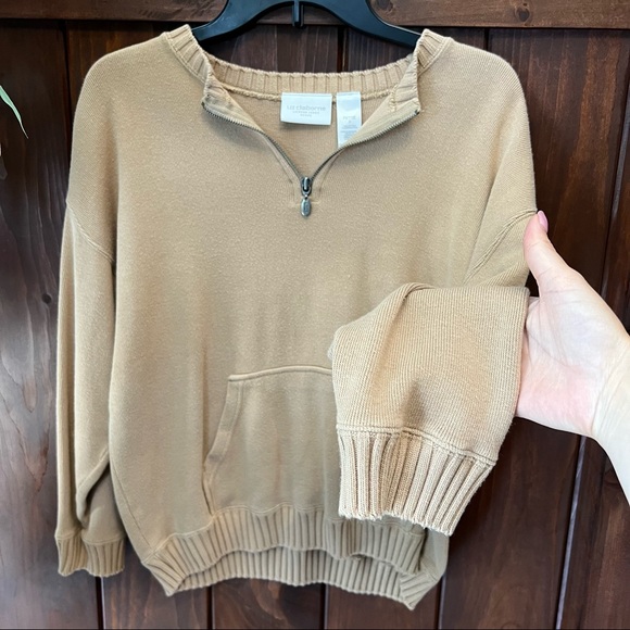 Liz Claiborne Petite Vintage Tan oversized half zip sweater - Picture 5 of 5
